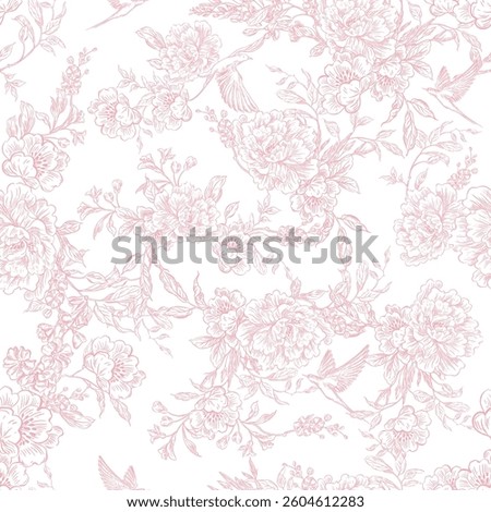 Tender  Floral pink seamless pattern, Elegant Line Art Design