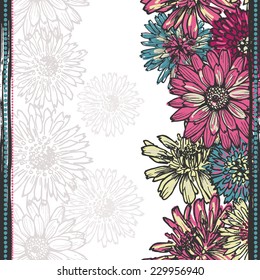 Tender floral vertical seamless border. All objects are conveniently grouped  and are easily editable.