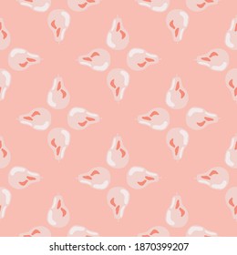Tender fruits seamless pattern with pear doodle silhouettes. Pink palette food backdrop. Graphic design for wrapping paper and fabric textures. Vector Illustration.