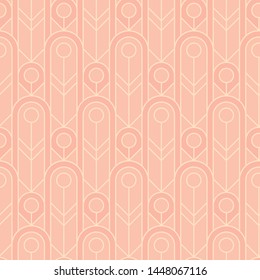 Tender glamorous vintage rosy seamless pattern. Simple elegant geometric lines repeatable motif. Pastel colors trendy oval shapes rapport with art deco vibes.
