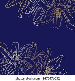 Tender gold lily editable template for social networks. Vector design background
