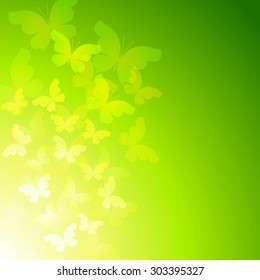 Tender green abstract background with transparent butterflies. Eps 10