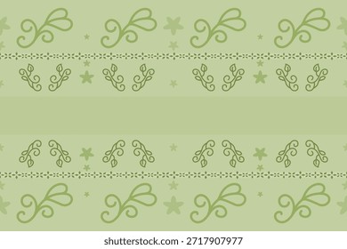 Estilo botánico de tema verde tierno con pergamino dibujado a mano de filigrana y patrón de borde sin fisuras de adorno de plantas Abstractas rizadas. Elegante diseño de inspiración victoriana renacentista para estampados, textiles, encaje