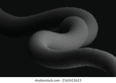 Tender hairy black liquid shape background. Fluffy abstract twisted line illustration