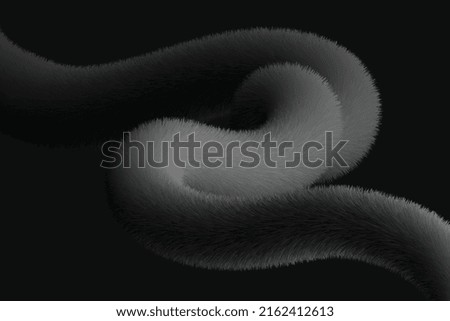 Tender hairy black liquid shape background. Fluffy abstract twisted line illustration