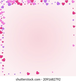 Tender Heart Background Pink Vector. Shape Texture Confetti. Lilac Cute Pattern. Violet Heart February Frame. Red Mother Backdrop.