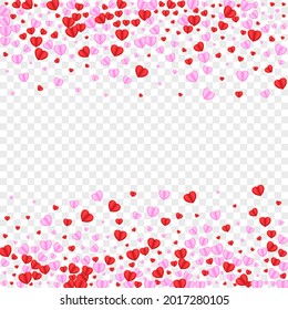 Tender Heart Background Transparent Vector. Volume Frame Confetti. Fond Cut Illustration. Red Confetti February Pattern. Pink Element Backdrop.