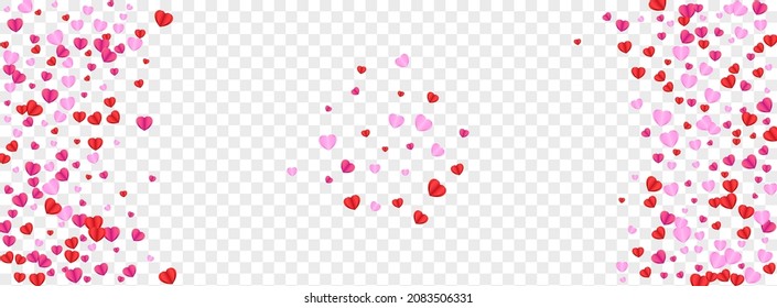 Tender Heart Background Transparent Vector. Valentine Backdrop Confetti. Red Cut Frame. Fond Heart February Illustration. Pink Element Pattern.