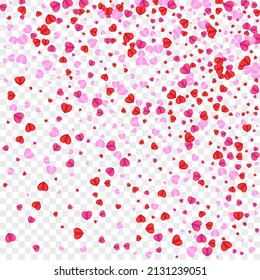 Tender Heart Background Transparent Vector. Art Pattern Confetti. Red Color Illustration. Fond Heart February Texture. Pink Mother Backdrop.