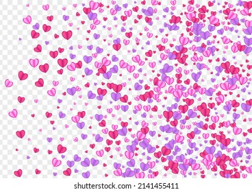 Tender Heart Background Transparent Vector. Celebration Illustration Confetti. Violet Gift Backdrop. Red Heart Folded Frame. Fond Greeting Texture.