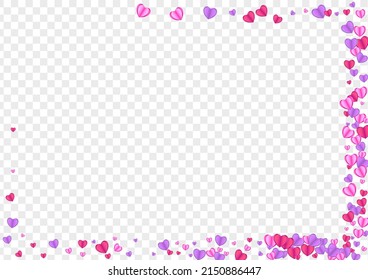 Tender Heart Background Transparent Vector. Isolated Pattern Confetti. Violet Love Texture. Red Confetti Congratulation Backdrop. Pink Bright Illustration.