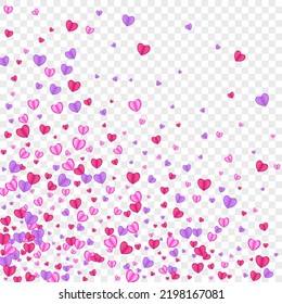 Tender Heart Background Transparent Vector. February Texture Confetti. Violet Mother Pattern. Fond Heart Decor Illustration. Pink Wedding Frame.
