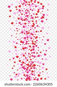 Tender Heart Background Transparent Vector. Wallpaper Illustration Confetti. Fond Valentine Frame. Red Confetti Romance Texture. Pink Romantic Backdrop.