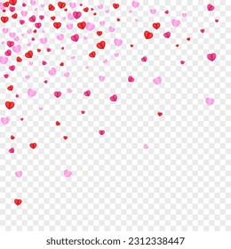 Tender Heart Background Transparent Vector. Color Pattern Confetti. Fond Falling Frame. Violet Heart Paper Illustration. Pink Celebration Backdrop.