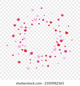 Tender Heart Background Transparent Vector. Elegant Backdrop Confetti. Red Volume Illustration. Violet Heart Amour Pattern. Pink Greeting Frame.