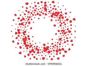 Tender Heart Background White Vector. Romance Texture Confetti. Fond Fall Frame. Violet Heart Birthday Backdrop. Red Present Illustration.
