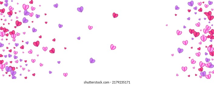 Tender Heart Background White Vector. Card Frame Confetti. Fond Gift Illustration. Pink Heart Design Backdrop. Red Honeymoon Texture.