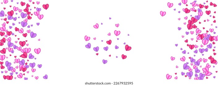 Tender Heart Background White Vector. Congratulation Illustration Confetti. Red Design Backdrop. Violet Heart Banner Frame. Fond Happy Texture.