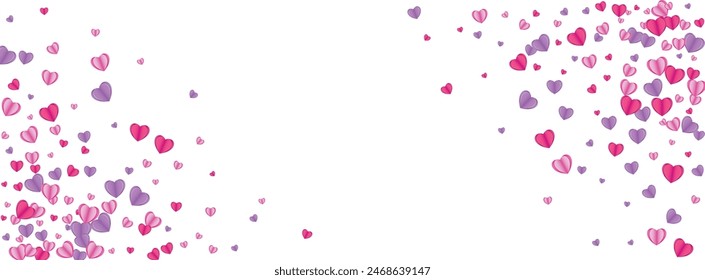 Tender Heart Background White Vector. Abstract Texture Confetti. Fond Wedding Frame. Violet Confetti Valentine Illustration. Pink February Backdrop.