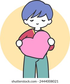 Tender Heart A Boy Affectionate Hold Vector Art. This artwork beautifully captures the essence of heartfelt emotions, making it a perfect representation of love, Valentine's Day themes, or any project