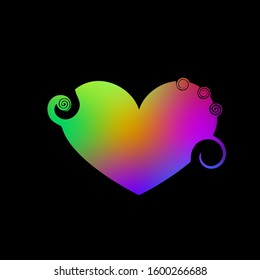 Tender heart made of black spirals and rainbow monograms in vintage style. For people in love for the holidays.
