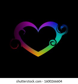 Tender heart made of rainbow spirals and black monograms in vintage style. For people in love for the holidays.
