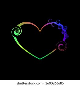 Tender heart made of rainbow spirals and monograms in vintage style. For people in love for the holidays.
