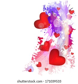 Tender heart on abstract background of ink spots. Vector