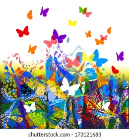 Tender heart on abstract background of ink spots. Vector