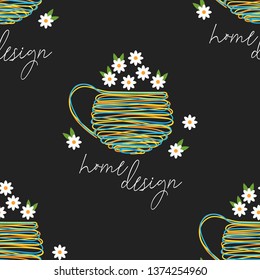 Tender home seamless pattern with camomiles