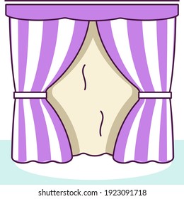 Tender icon of the purple striped curtains with mint floor in shabby chic style