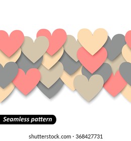 Tender kiss Colorful hearts seamless border. Valentine pattern. Design template for holiday and wedding card, wallpaper, background. Vector illustration EPS 10.