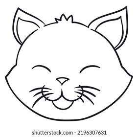 Tender kitten head with happy gesture and closed eyes for coloring activities.