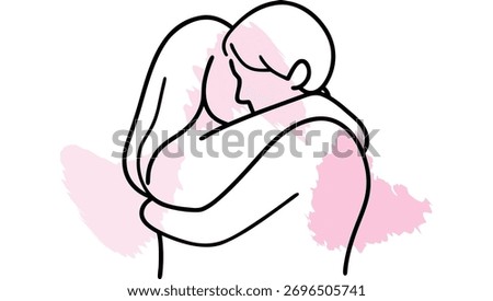 Tender Line Art Hug Between Two People with Soft Brush Strokes embrace couple single line