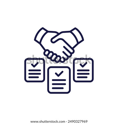 tender line icon with contracts and handshake