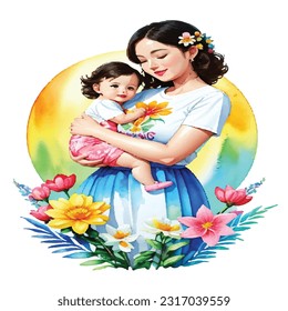 Tender Love: Watercolor Mother with Baby Illustration