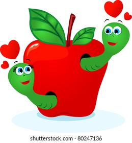 Tender love worms in an apple. Vector