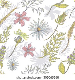 Tender meadow seamless pattern . All elements of composition located on separate layers and can be easy editable