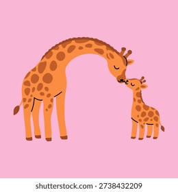 Tender Moment Between Mother Giraffe and Baby