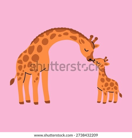 Tender Moment Between Mother Giraffe and Baby