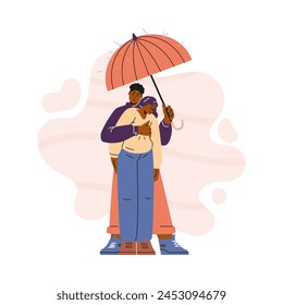 A tender moment as one person shelters another with an umbrella, a metaphor for support and protection. This vector illustration beautifully represents empathy and compassion in relationships.