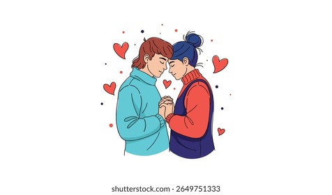 A tender moment shared between two individuals in a close embrace surrounded by hearts symbolizing love and affection