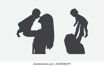 Tender Moments, Mother and Baby Silhouettes Cherishing Nose-to-Nose Connection