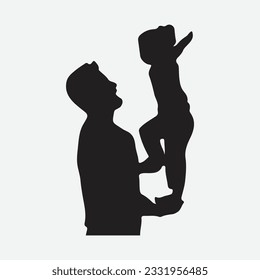 Tender Moments, Silhouettes of a Little Girl with Short Fair Hair Standing on a Gentleman's Hands