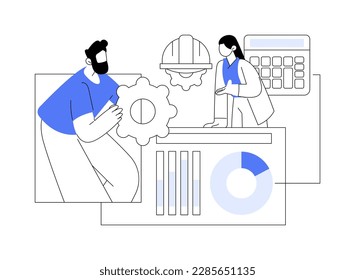 Ilustración abstracta del vector conceptual de las negociaciones de licitación. Grupo de personas para una entrevista previa a la construcción, construcción, reunión de acuerdo, negociaciones de negocios metáfora abstracta.