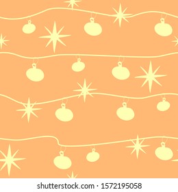 Tender orange-yellow Christmas seamless pattern: wrapping paper texture, greeting card illustration. Vector graphics.