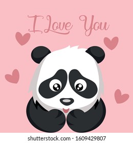 Oso panda de la licitación y tarjeta de corazones para valentina