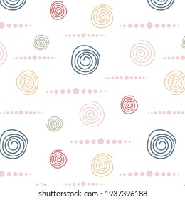 Tender pastel colored abstract elements seamless pattern vector illustration, simple hand drawn trendy style bohemian vintage ornament for textile, fabric, wrapping gift paper, romantic background