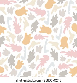 Tender pastel colored abstract elements seamless pattern vector illustration, simple hand drawn trendy style bohemian vintage ornament for textile, fabric, wrapping gift paper, romantic background