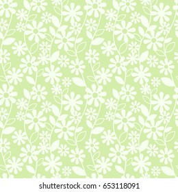 Tender pastel floral seamless pattern with silhouette daisy flowers. Modern fresh design for scrapbook, wallpaper, wrapping paper, package, textile and other background. Vector illustration.
